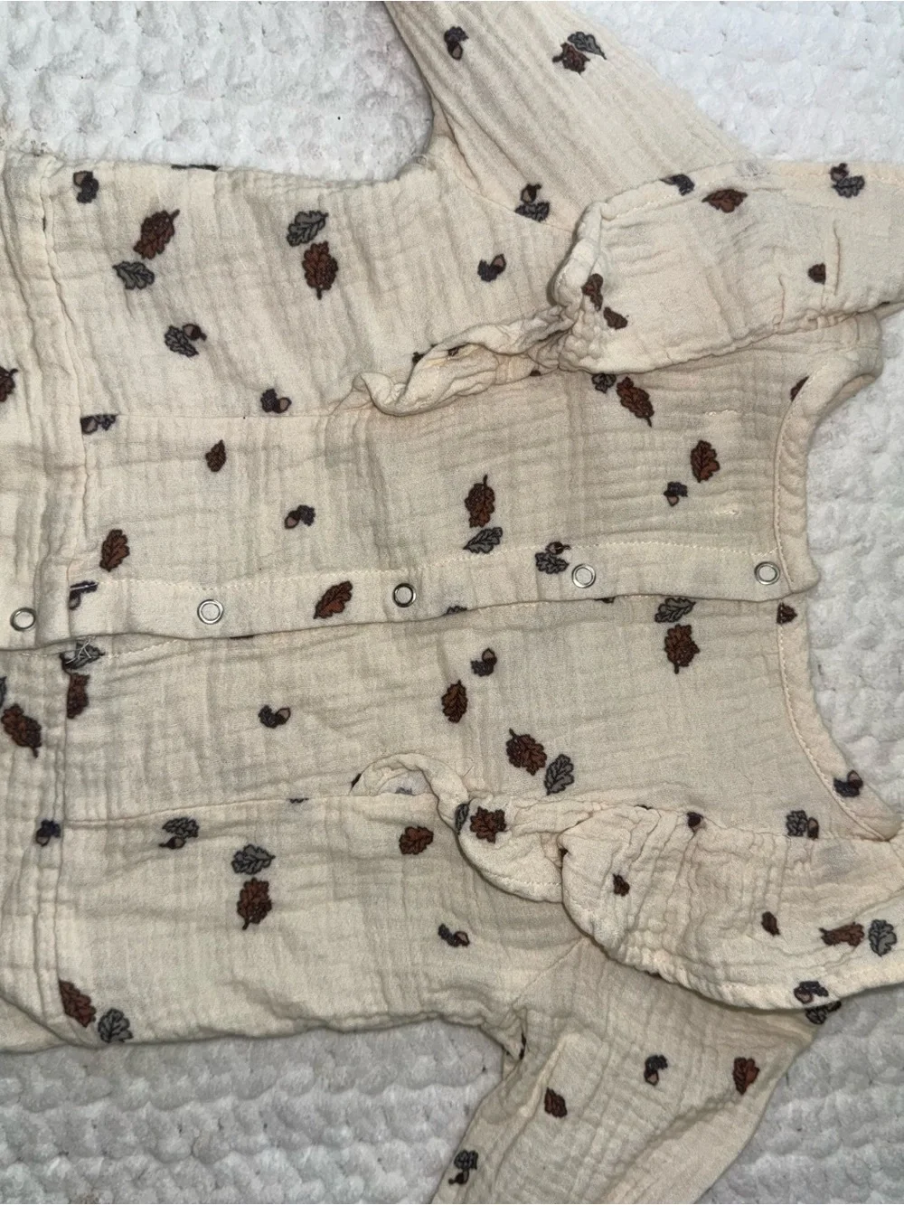 Cream Ruffle Shoulder Long-Sleeve Top with Brown Floral Dots - Kids